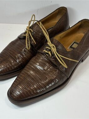 David Eden Mens Lizard Alligator Leather Square Toe Shoes Brown 10.5 Vintage